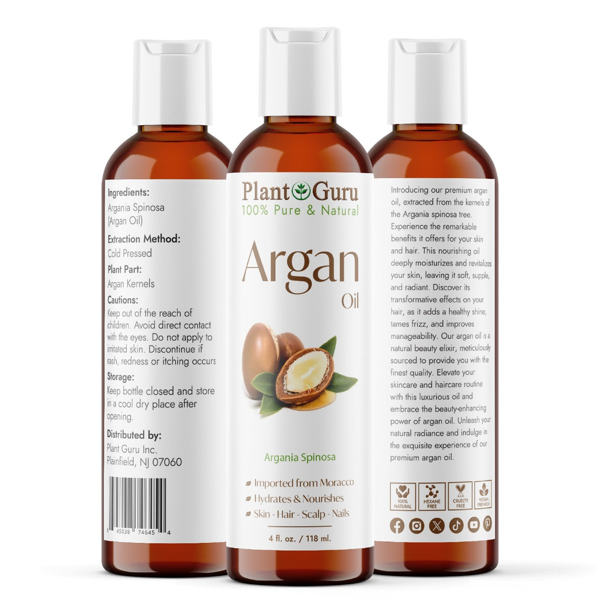 Pure Moroccan Argan Oil for Hair and Skin - Unrefined Cold Pressed Natural Oil