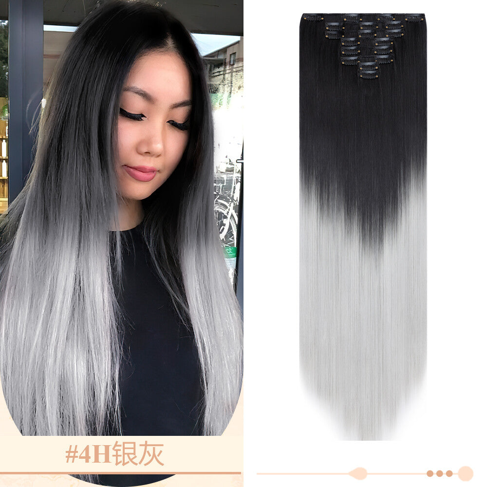 Clip-In Hair Extensions Full Head Ombre Highlight Synthetic Thick Hair 8-24 Inches