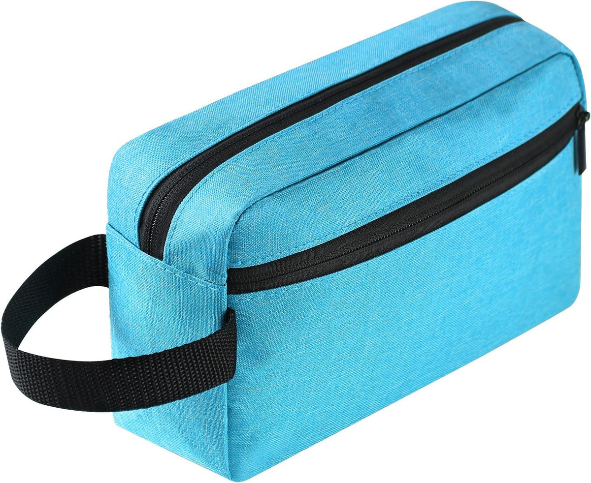 Travel Toiletry Bag for Women and Men, Hanging Cosmetic Organizer, Waterproof Linen Material, Lake Blue