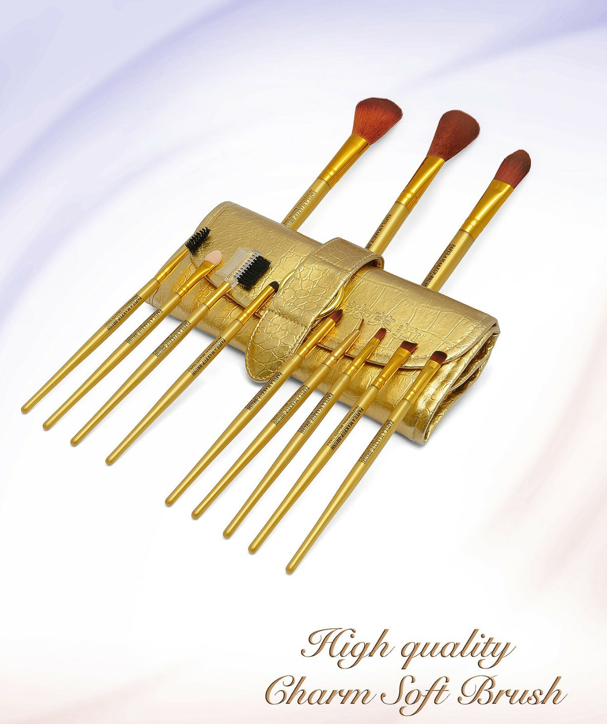 12-Piece Makeup Brush Set with Gold Handles - Professional Soft Bristle Cosmetic Brushes