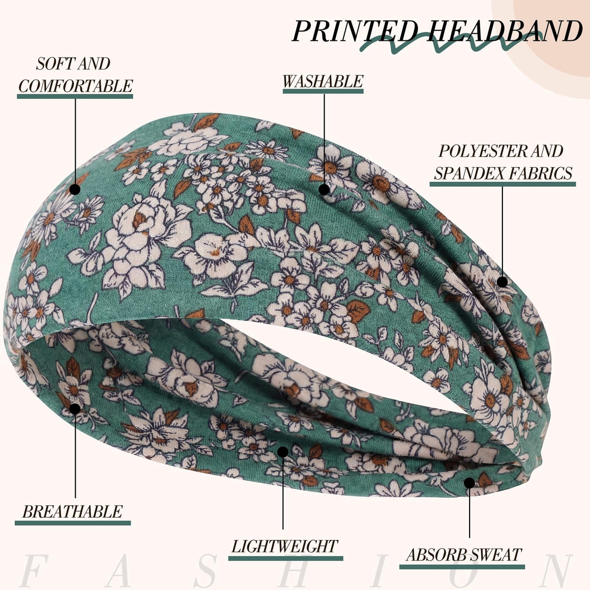 6Pack Boho Wide Headbands for Women, 9.2 inches x 4.7", Bohemian Print