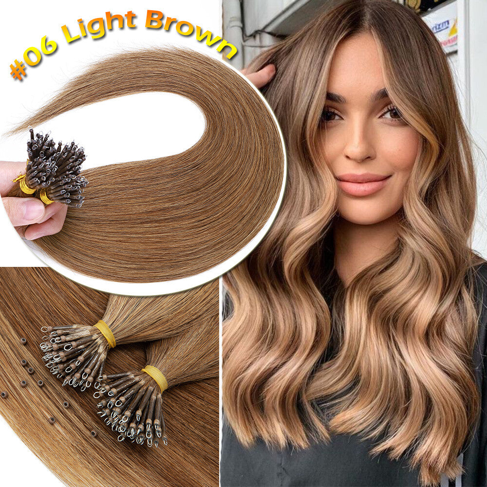 Nano Ring Hair Extensions Thick Straight Human Remy Micro Beads 14-20 Inch