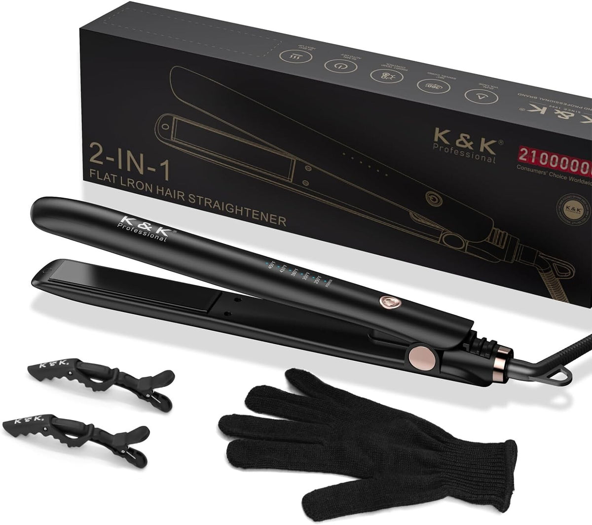 Ceramic Flat Iron for Hair 1 Inch Floating Plates LCD Display 450°F