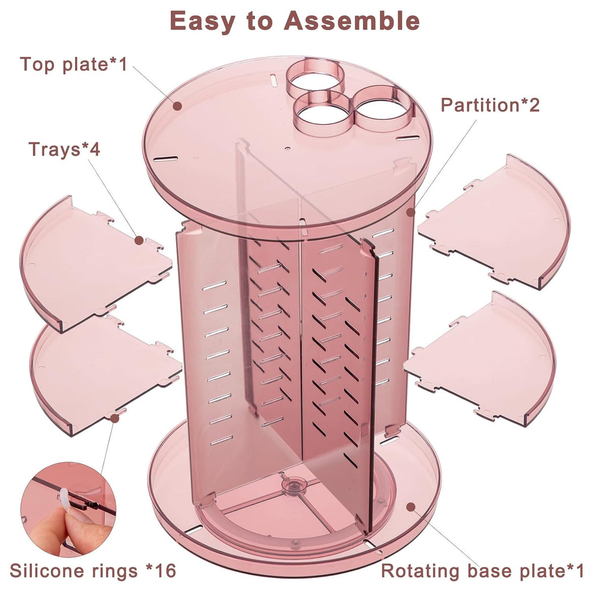 Rotating Makeup Organizer with Adjustable Layers and Silent 360° Spin