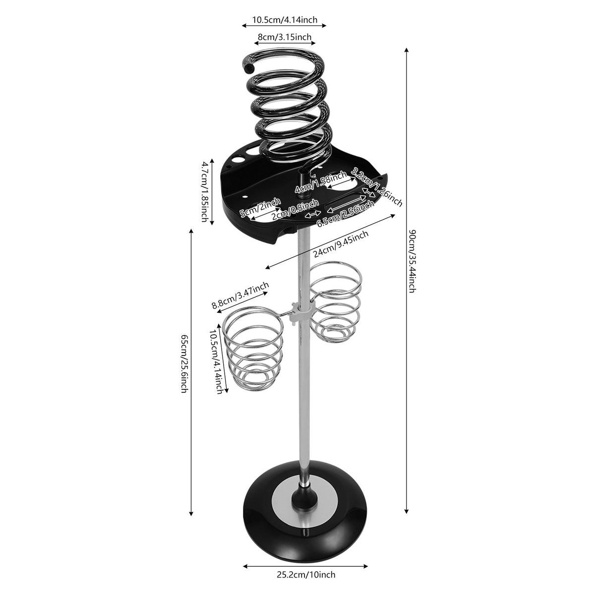 Freestanding Hair Dryer Stand with Tray & Spiral Holders for Salon & Home