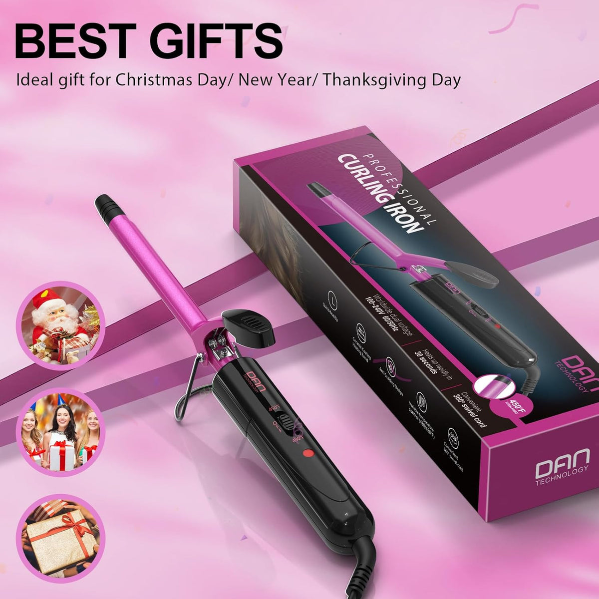 1/2 Inch Ceramic Curling Iron Wand - Small Travel-Size Hair Curler with Adjustable Temperature