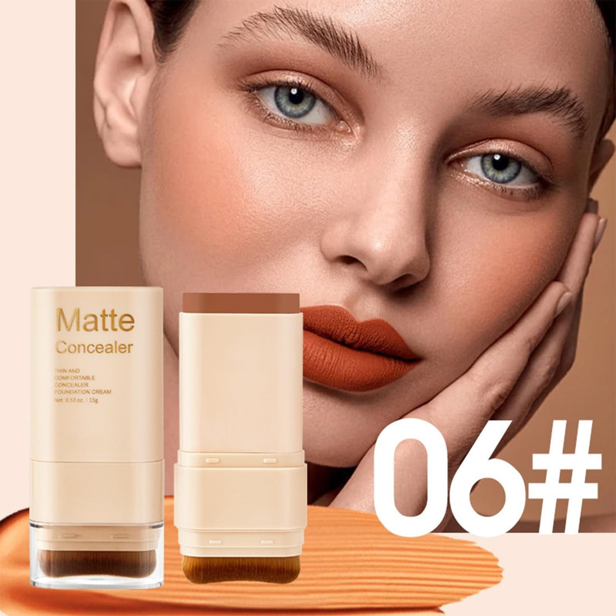 Dual-Ended Foundation and Concealer Stick with Brush for Easy Makeup Touch-Ups