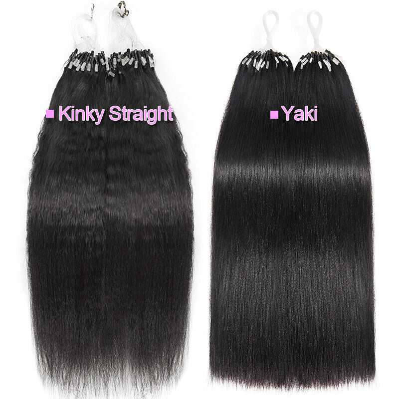 200PCS Micro Link Hair Extensions Human Hair Kinky Straight Yaki Loop Rings