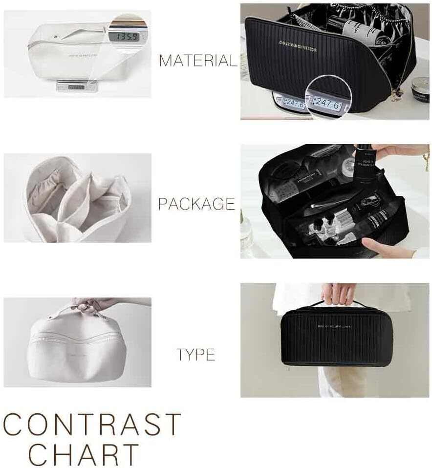 Large Waterproof Travel Makeup Bag with Flat Opening & Organizer