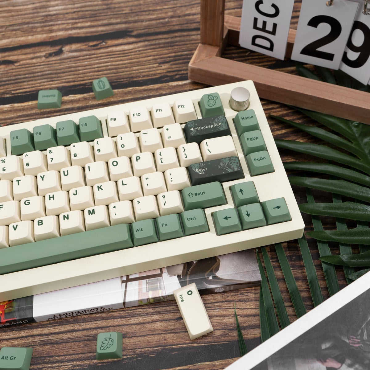 Green PBT Keycap Set for Mechanical Keyboard - MDA Profile, ANSI Layout, Botanical Theme
