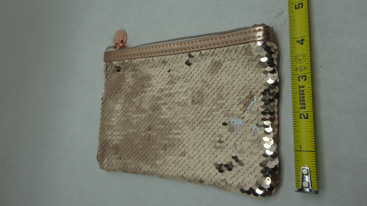 6 x Reversible Sequin Cosmetic Pouch Travel Bag Rose Gold White