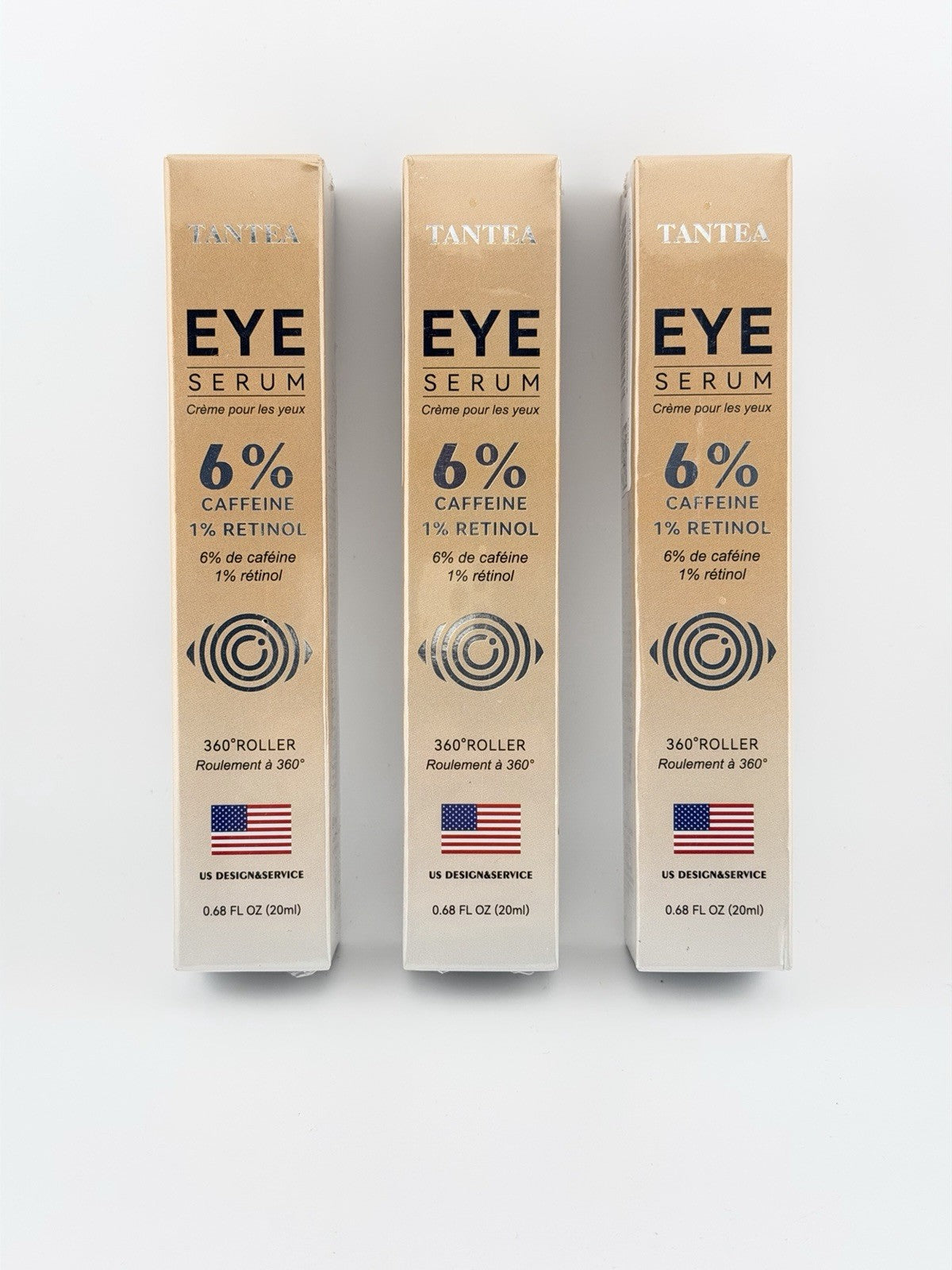 Eye Serum Pack with Caffeine & Retinol + 360 Roller - 3 Pack 0.68oz Each