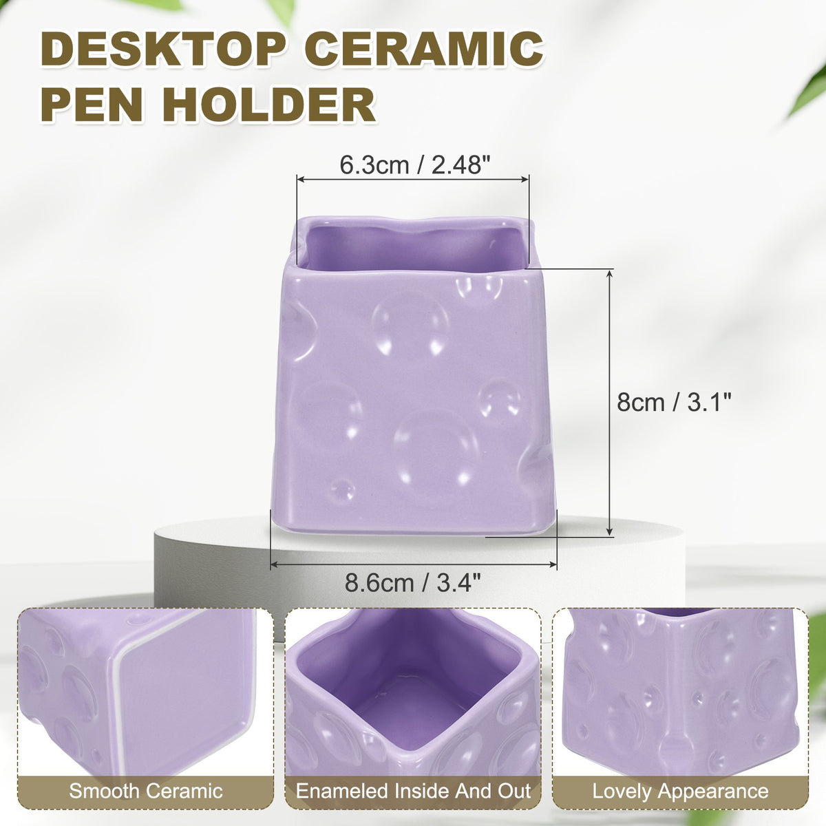 Ceramic Makeup Brush Organizer 3 Inch Light Purple Cosmetic Holder