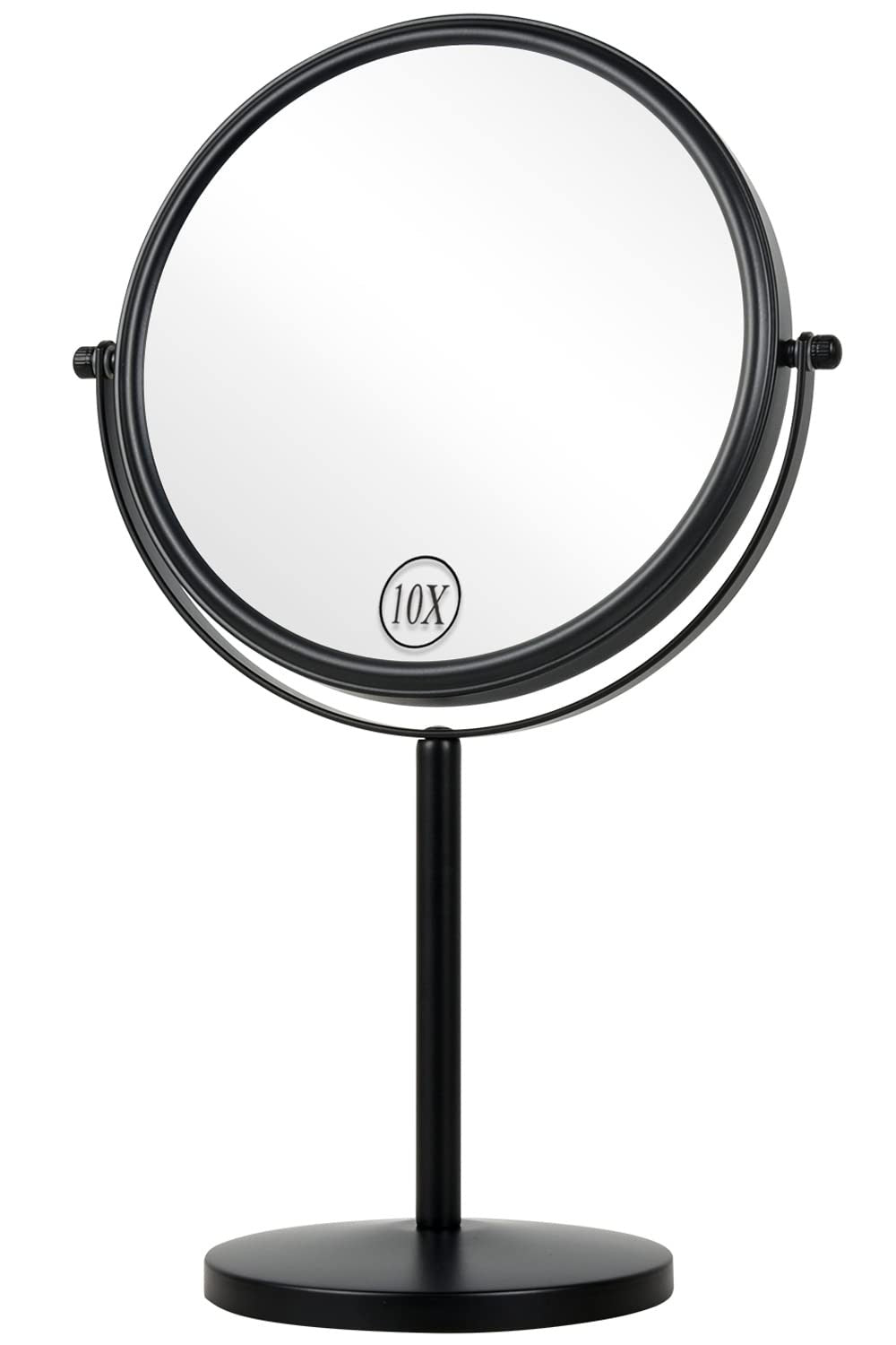 10x Magnifying Tabletop Makeup Mirror - 8 Inch Black, 360° Swivel