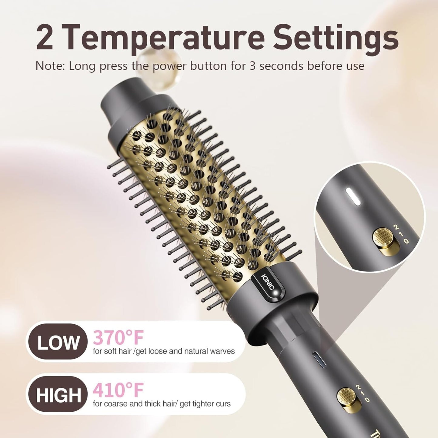 Thermal Round Hair Curling Brush 1.5 Inch with 2 Heat Settings - Black & Gold