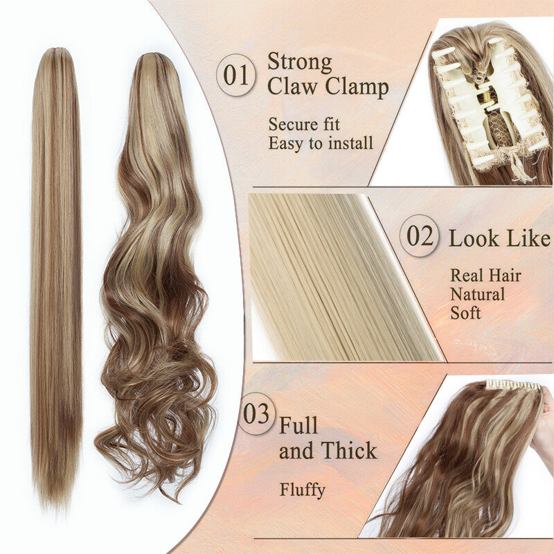 26-Inch Real Human Hair Ponytail Extension with Claw Clip - Thick Hairpiece