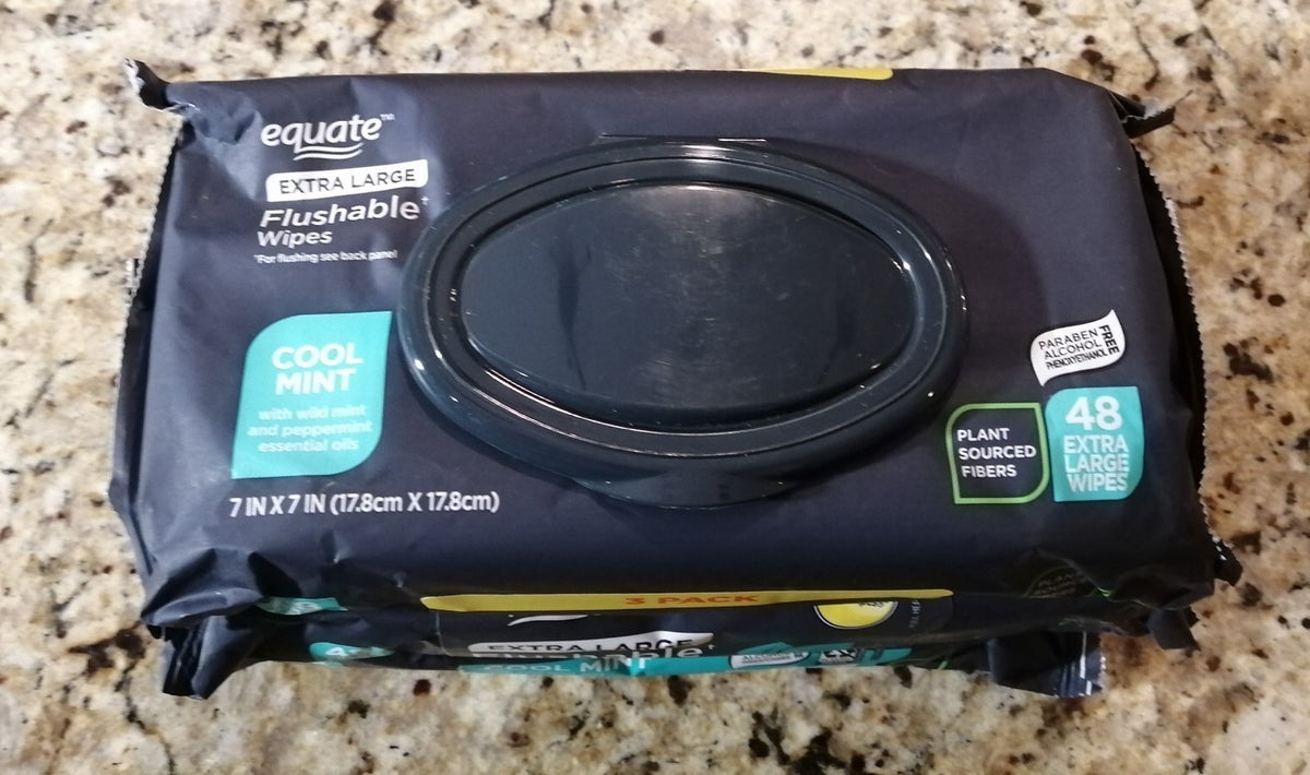 Extra Large Flushable Personal Wipes - Cool Mint, 7x7 Inches, 48 Count, 3 Pack