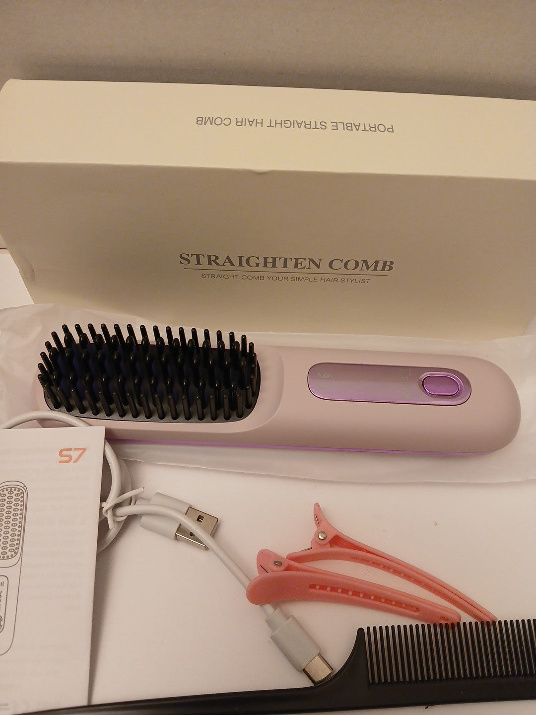Rechargeable Portable Hair Straightening Comb, Purple for Hair Styling