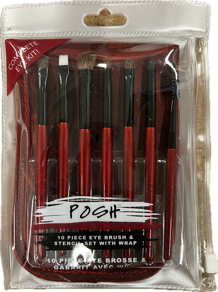 10 Piece Eye Makeup Brush & Stencil Set with Storage Wrap