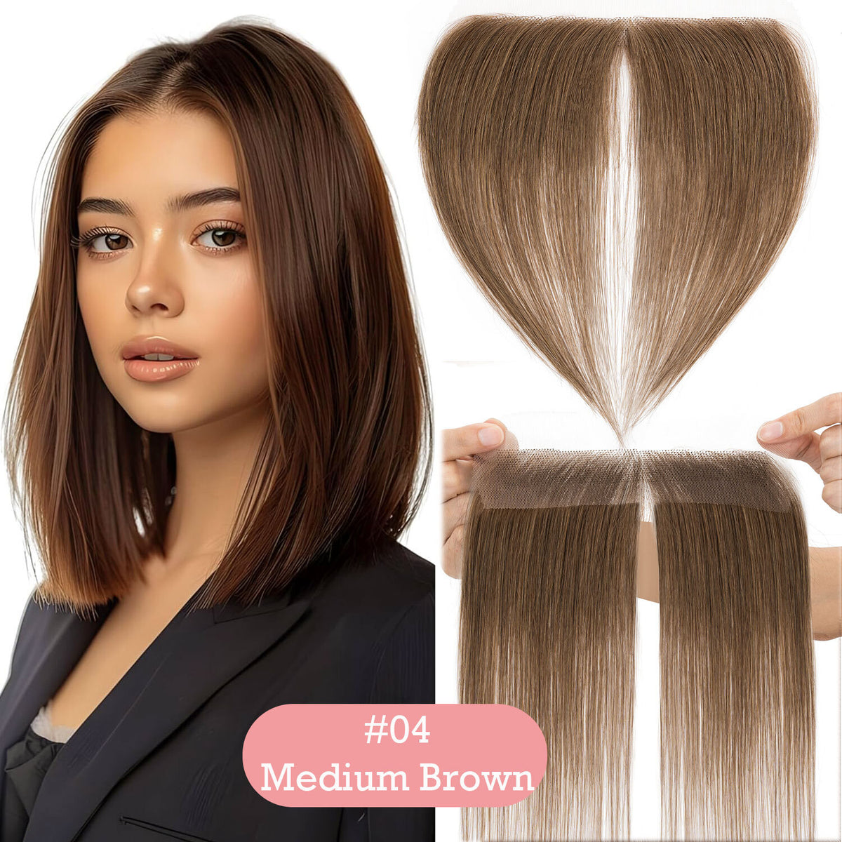 Natural Hairline Full Lace Hair Topper Cover-up for Women - Remy Human Hair