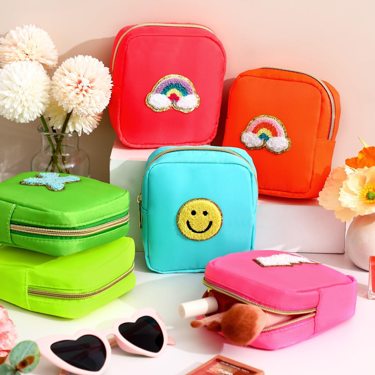 6-Pack Preppy Makeup Bags Toiletry Organizer Travel Pouch Set