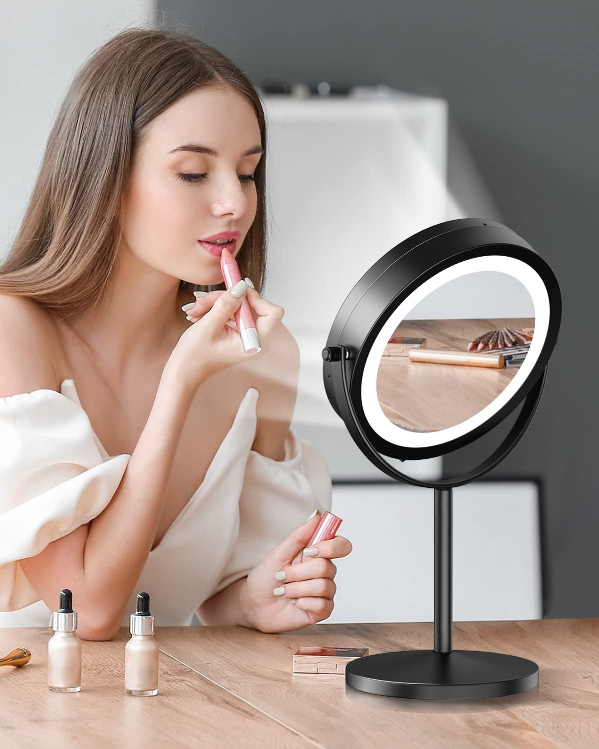 7-Inch Lighted Double-Sided Makeup Mirror with 10X Magnification and LED Lighting