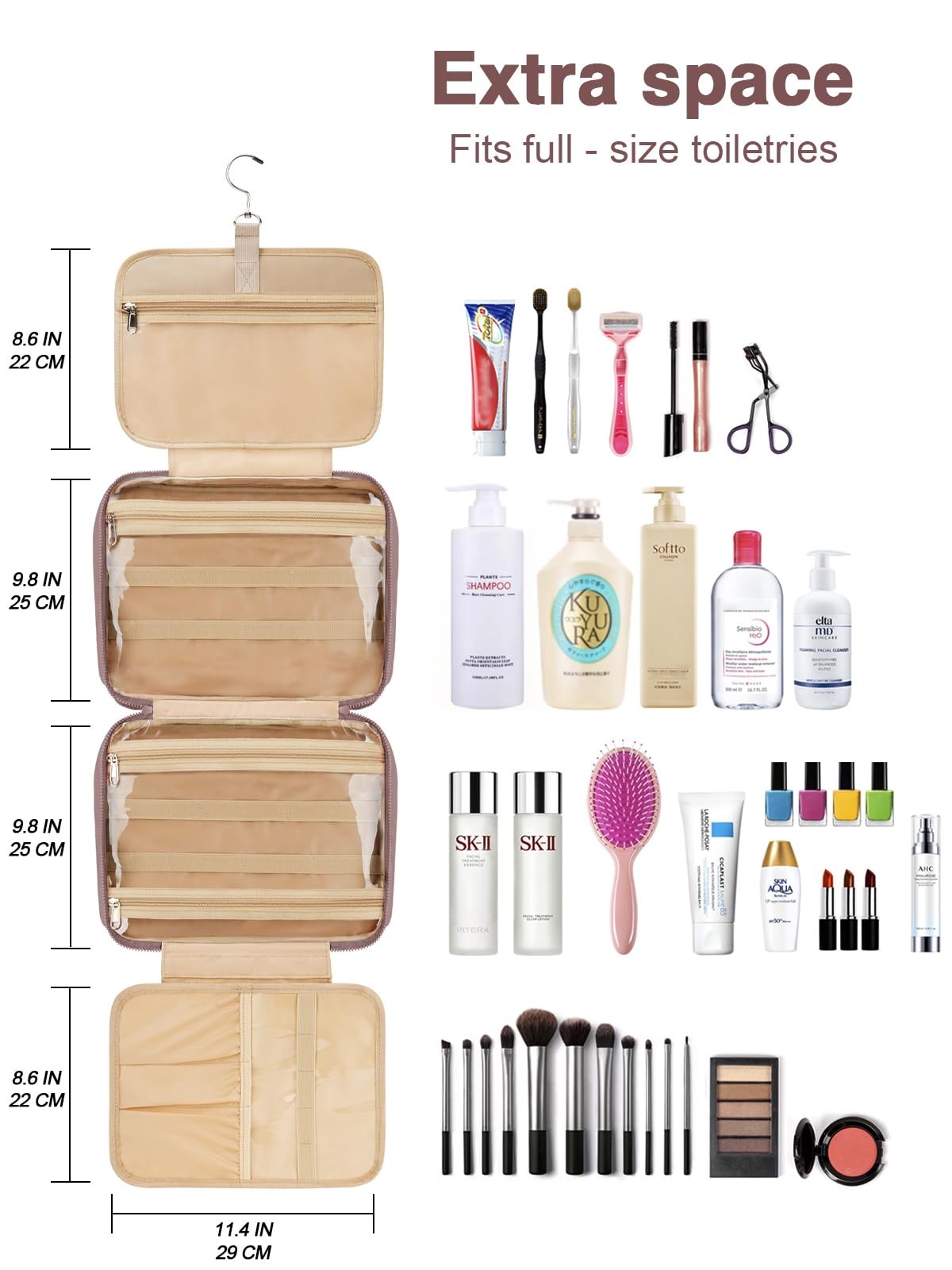 Women's Hanging Waterproof Toiletry Bag with Compartments Travel Organizer