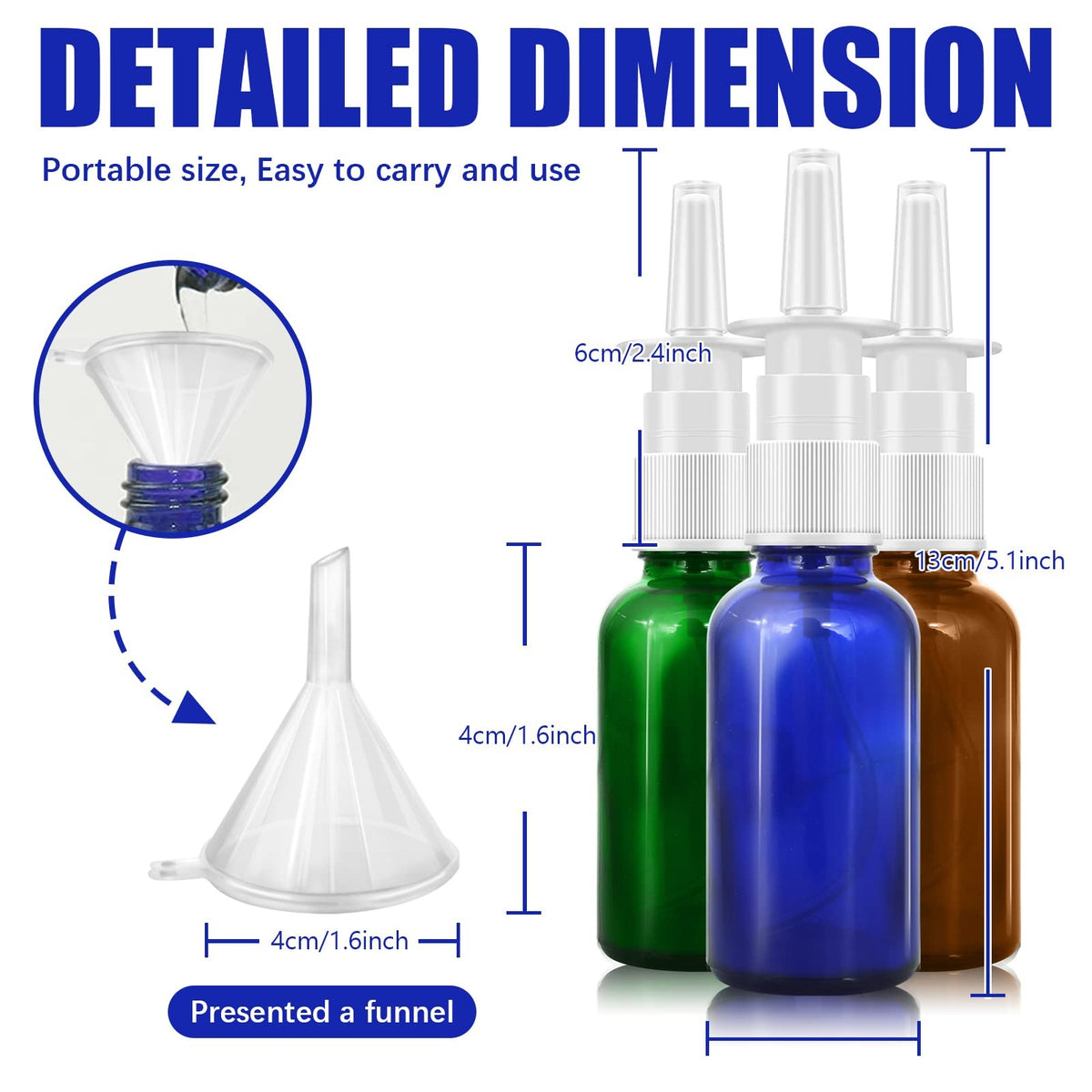 Refillable Glass Nasal Spray Bottles Set - 3 Pack 30ml Fine Mist Atomizers
