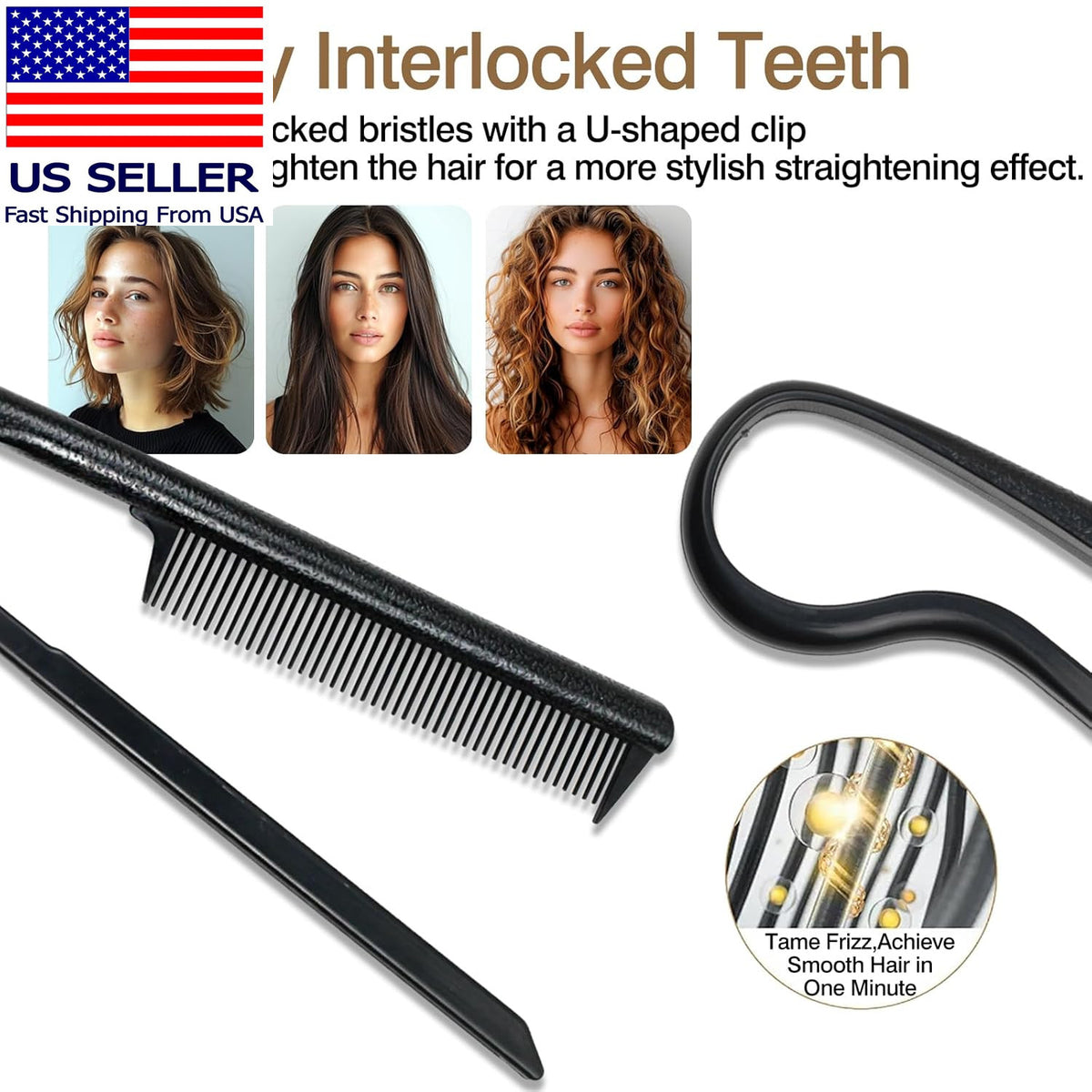 V-Shaped Portable Wheat Straw Hair Straightener Comb for Styling & Detangling