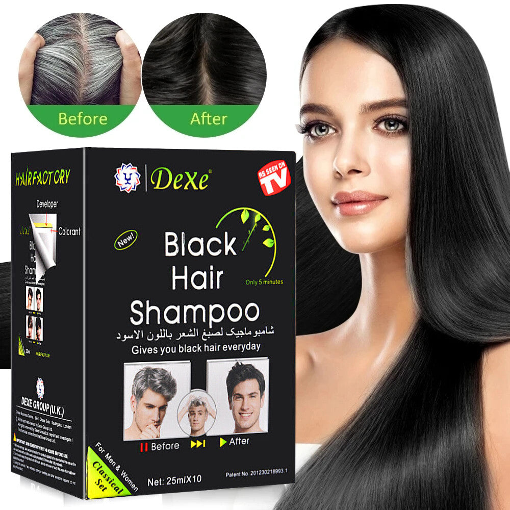 Black Hair Dye Shampoo for Gray Hair Coverage - Natural Herbal Formula