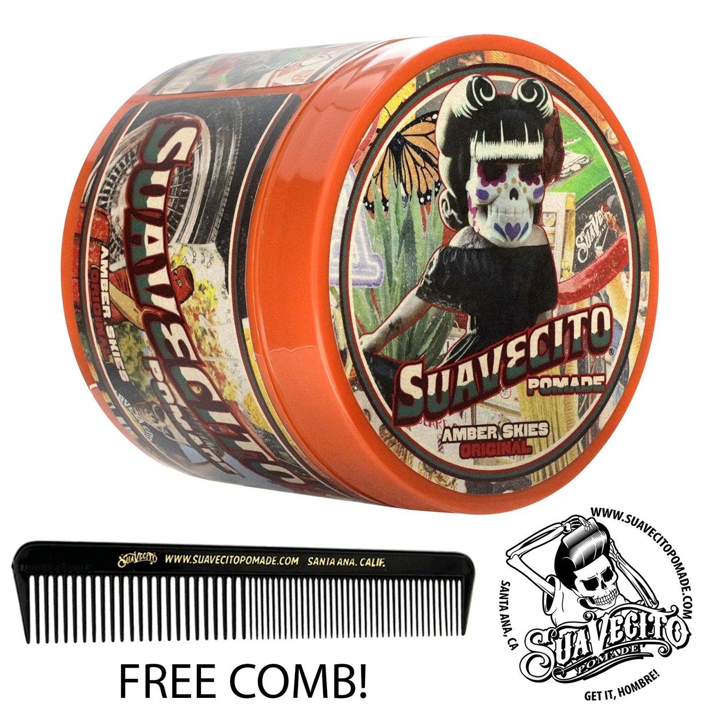Suavecito Amber Skies Water-Based Pomade 4oz. Strong Hold & Shine