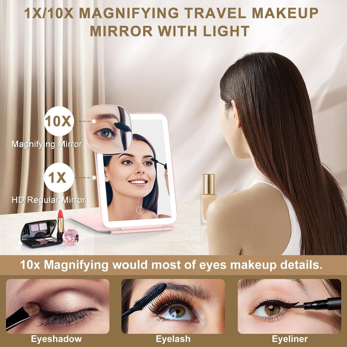 LED Foldable Travel Makeup Mirror - 5x6 Inch Touch Screen with 3 Light Modes