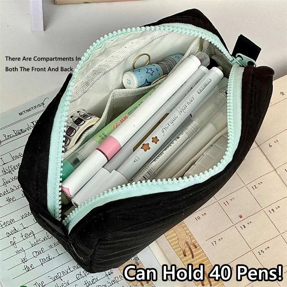 Large Capacity Stationery Pen Bag with Zipper - Durable Cloth Organizer