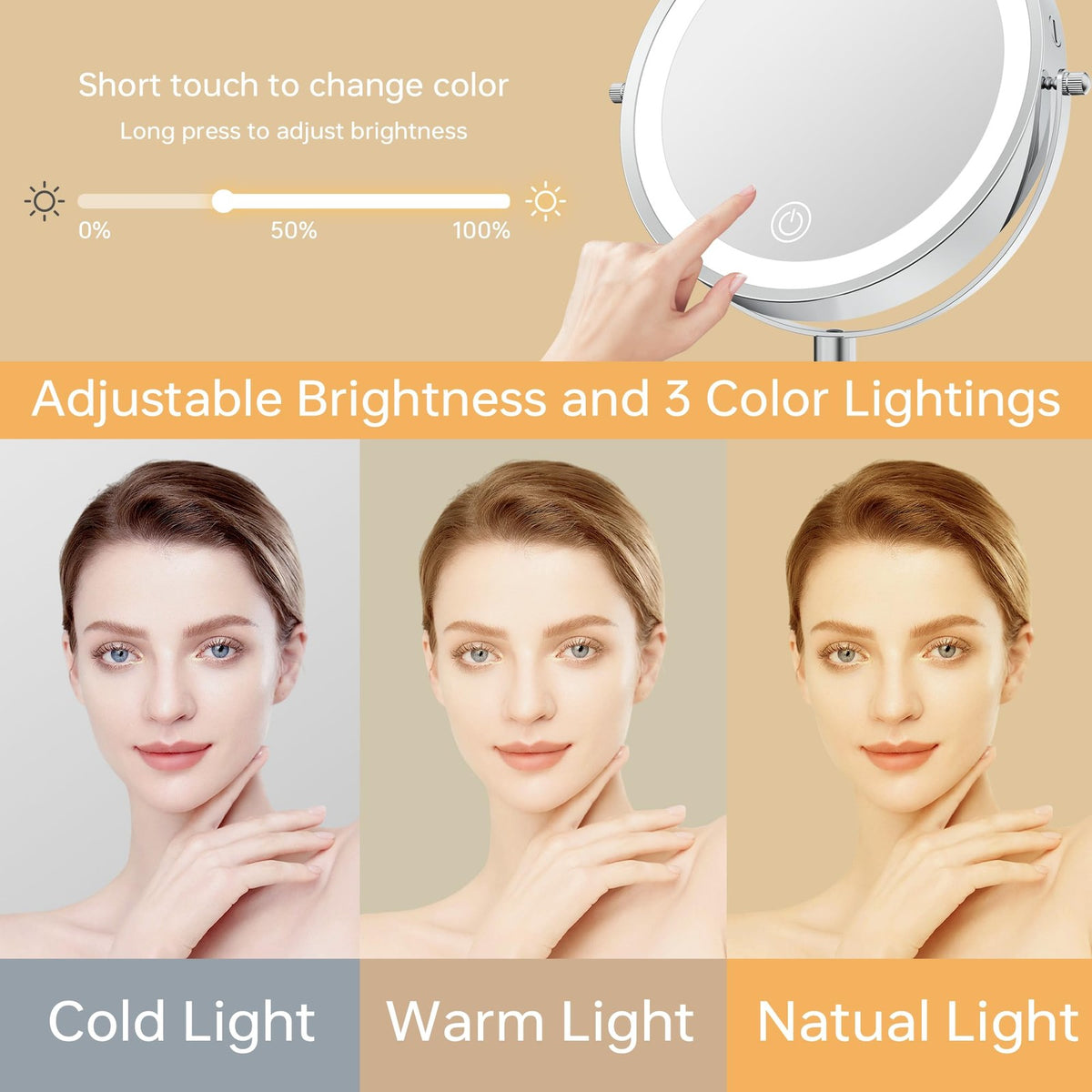 Adjustable LED Makeup Mirror with Lights and 1X/20X Magnification