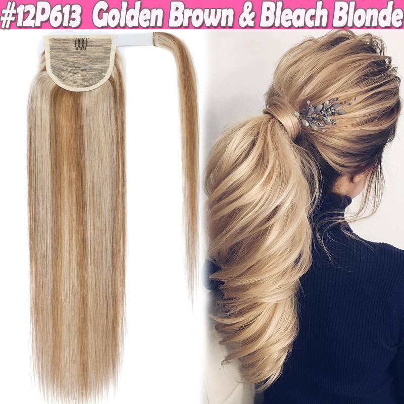 Remy Human Hair Ponytail Extensions Wrap Around Clip-In Hairpiece