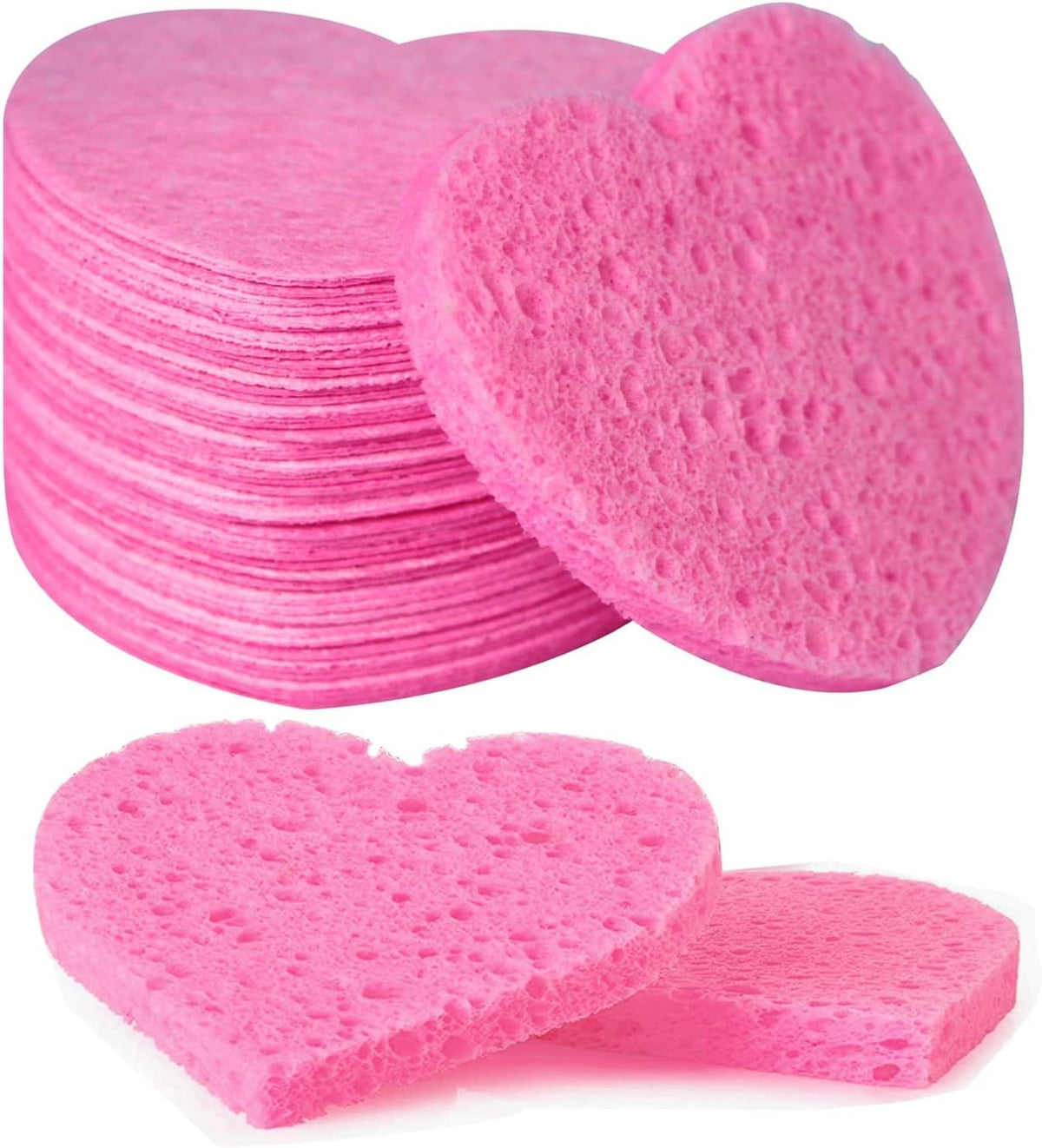 50 Count Heart-Shaped Natural Cellulose Facial Sponges for Gentle Daily Cleansing