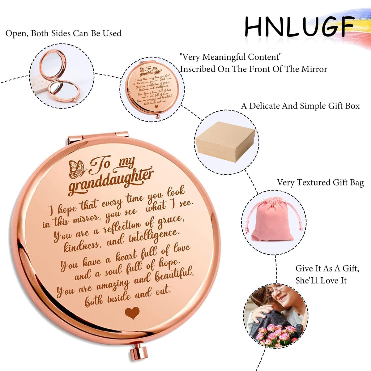 Personal Pocket Mirror for Granddaughter - Engraved Gift of Love and Beauty