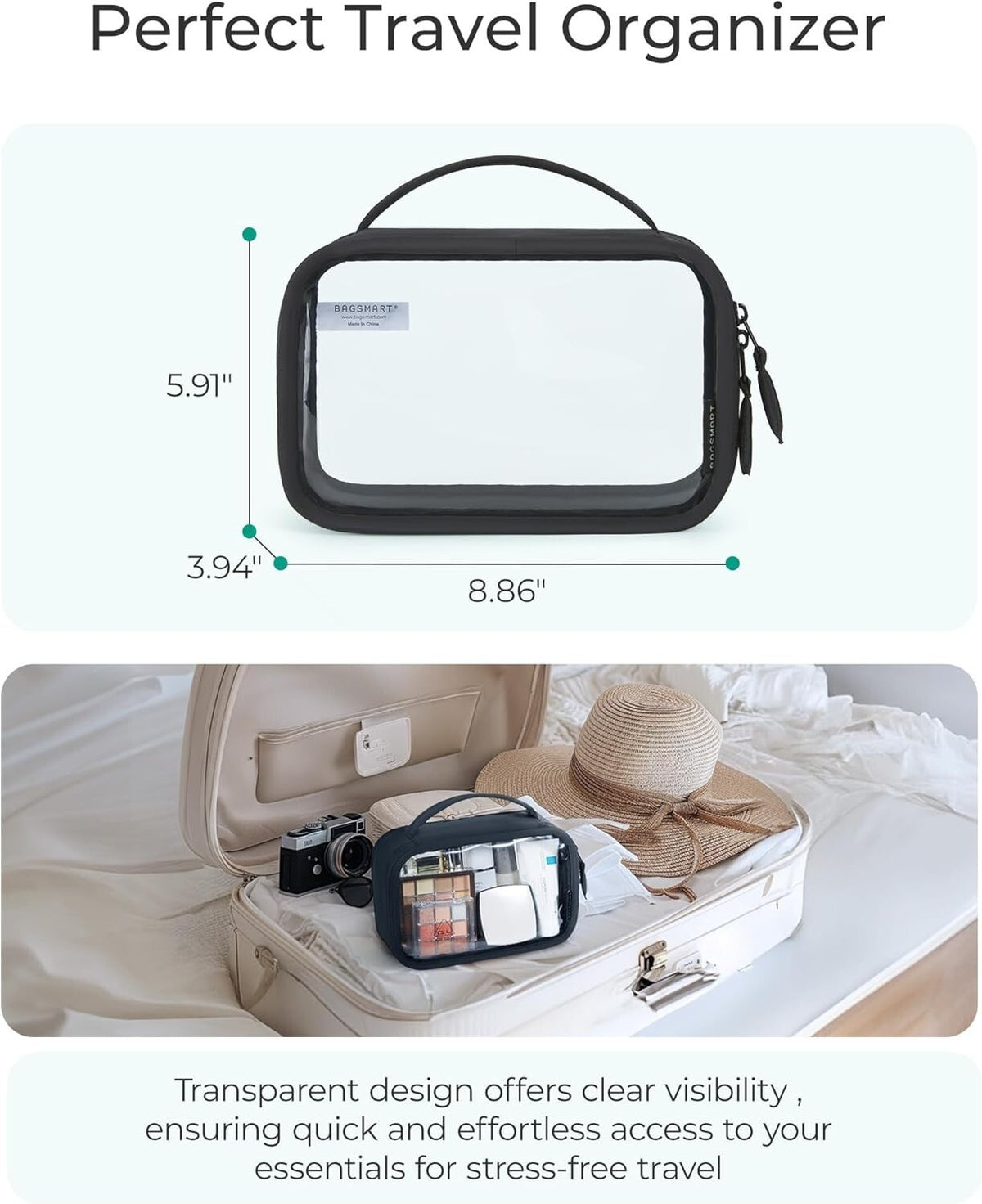 Water-Resistant TSA Makeup and Toiletry Bag with Clear PVC Panel