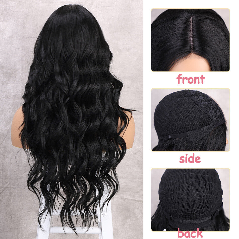 Long Black Body Wave Wig for Women - Natural Curly & Wavy Hair, Party & Casual Use