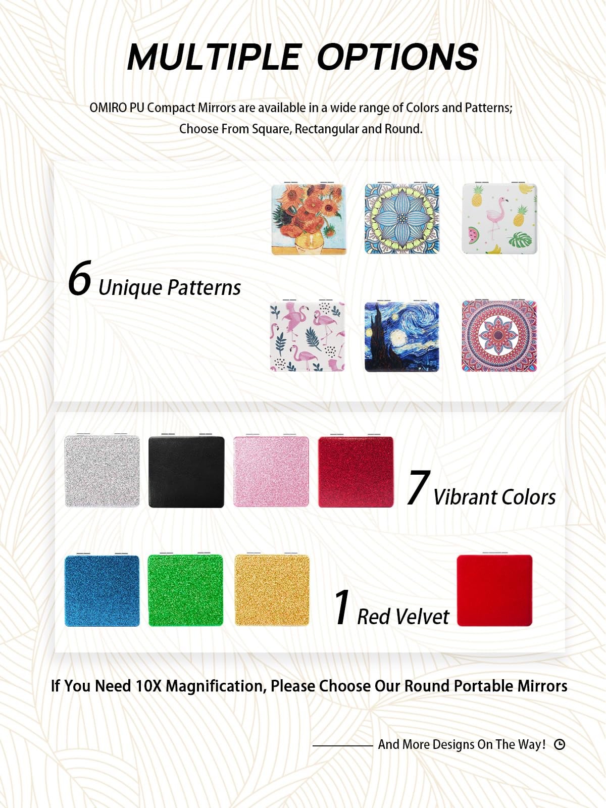 Compact PU Leather Mirror 1x/3x Magnification – Slim Pocket Compact Mirror for Purse
