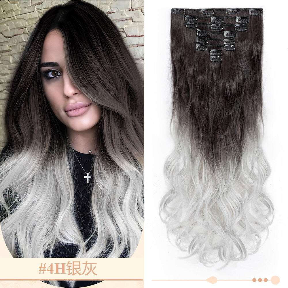 Clip-In Hair Extensions Full Head Ombre Highlight Synthetic Thick Hair 8-24 Inches