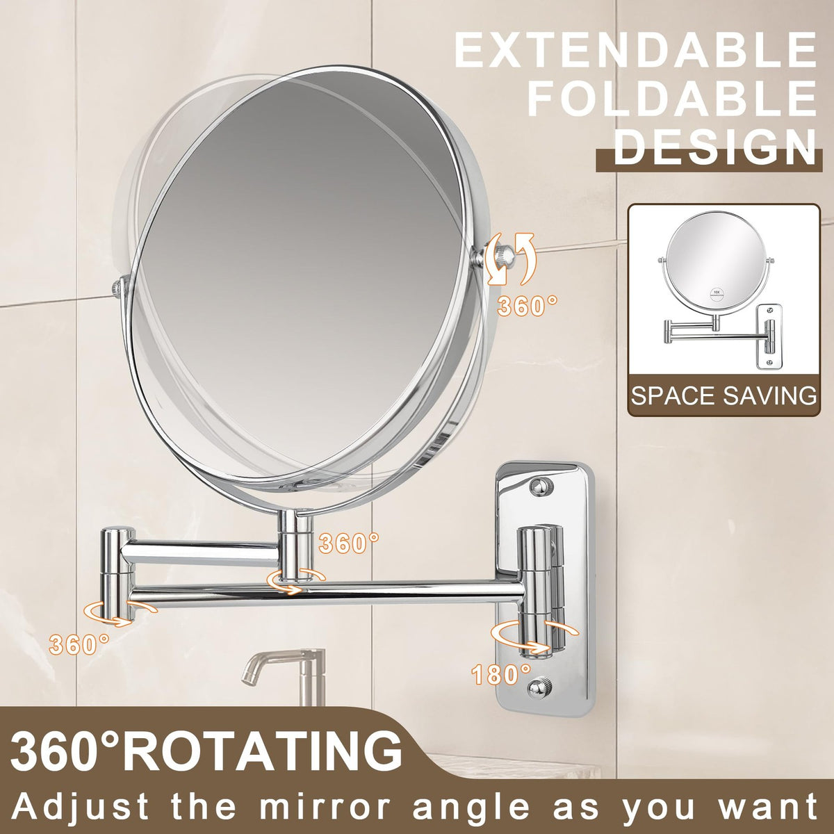 8-Inch Wall Mounted Double-Sided Makeup Mirror with 10X Magnification