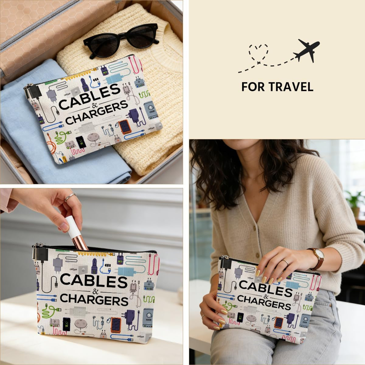 Travel Makeup Bag with Charger Organizer Waterproof Cosmetic Pouch