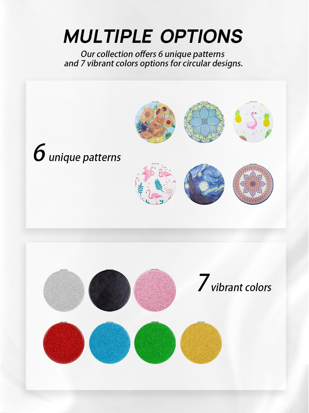 10X Magnifying Compact Mirror with PU Leather - Portable Round Black Vanity