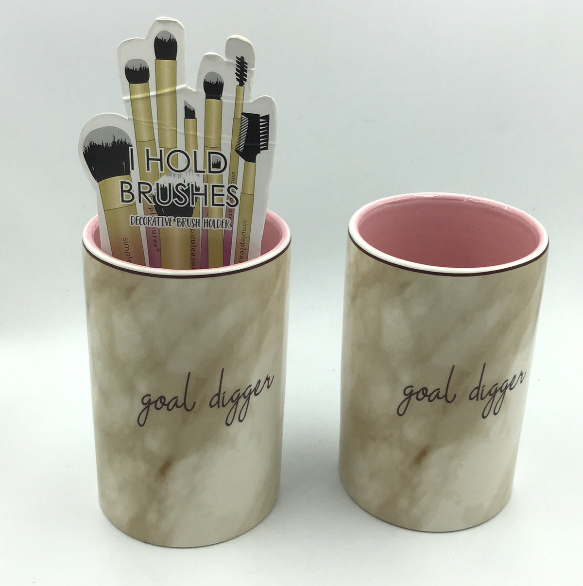 Set of 2 Goal Digger Ceramic Makeup Brush Holders - Multicolor Cosmetic Storage