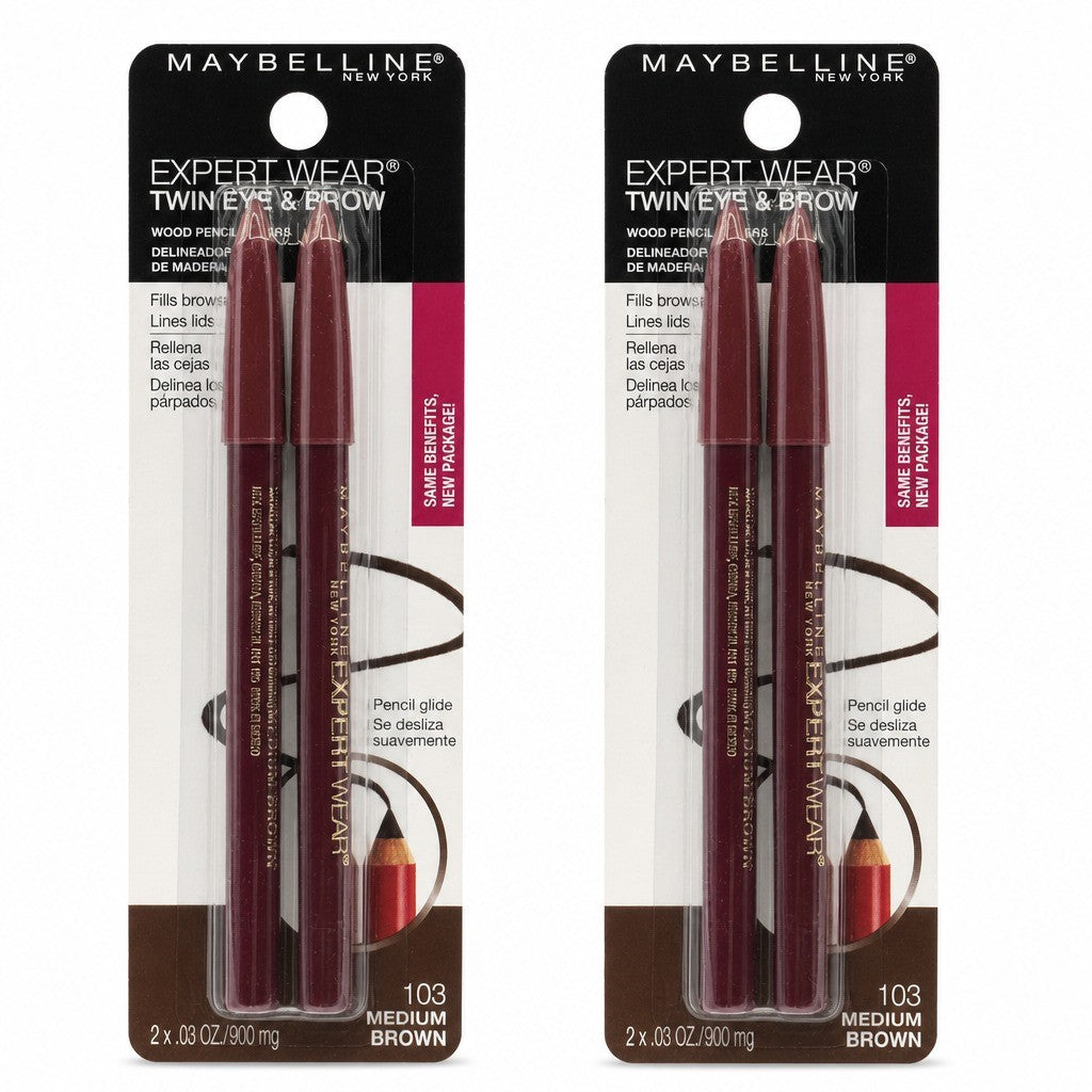 Twin Brow & Eye Pencil Set - Medium Brown, Waterproof, 2 Pack