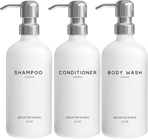White Shampoo and Conditioner Dispenser Set by Brighter Barns - Shower