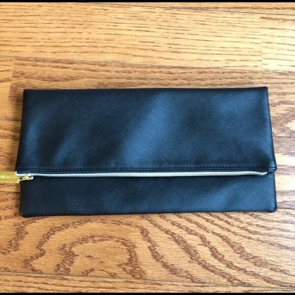 Black Faux Leather Makeup Handbag Clutch Bag - Cosmetic Pouch