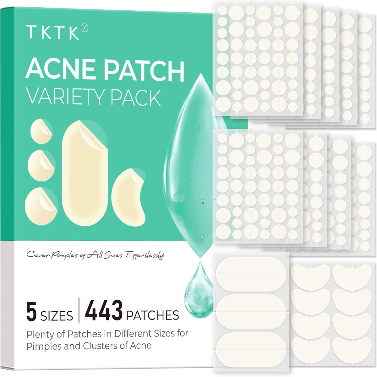Hydrocolloid Acne Patches, 443 Count Variety Pack - 5 Sizes