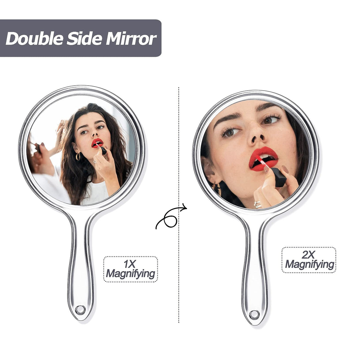 Double-Sided Handheld Mirror with 1X/2X Magnification - Clear, Portable Vanity Mirror